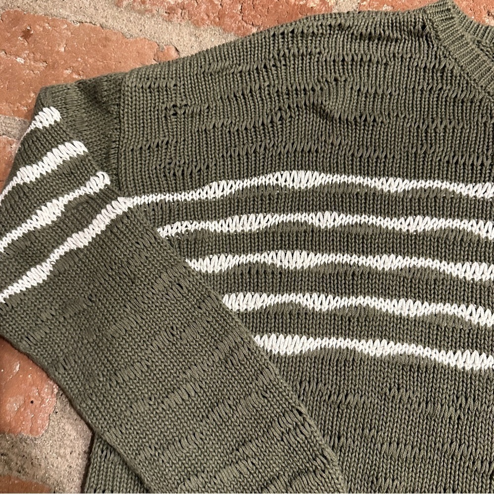 Cabi  Scout Pullover Med Green Striped Open Knit Long Sleeve Oversized sweater - Picture 2 of 16